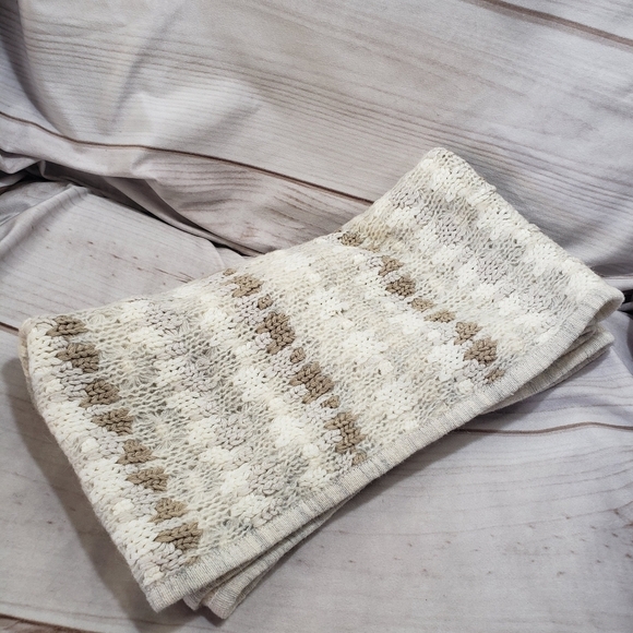 Loft Infinity Sweater Knit Shawl Scarf Cream Tan Gray Acrylic Nylon Mohair Wool - Picture 5 of 7